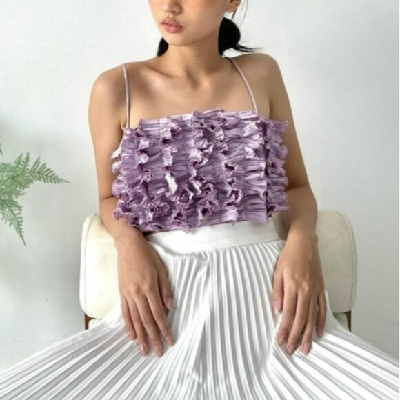 Claude Ruffle Crop Top Bandeau Small Lavender Spaghetti Strap New with Tags - Picture 1 of 6